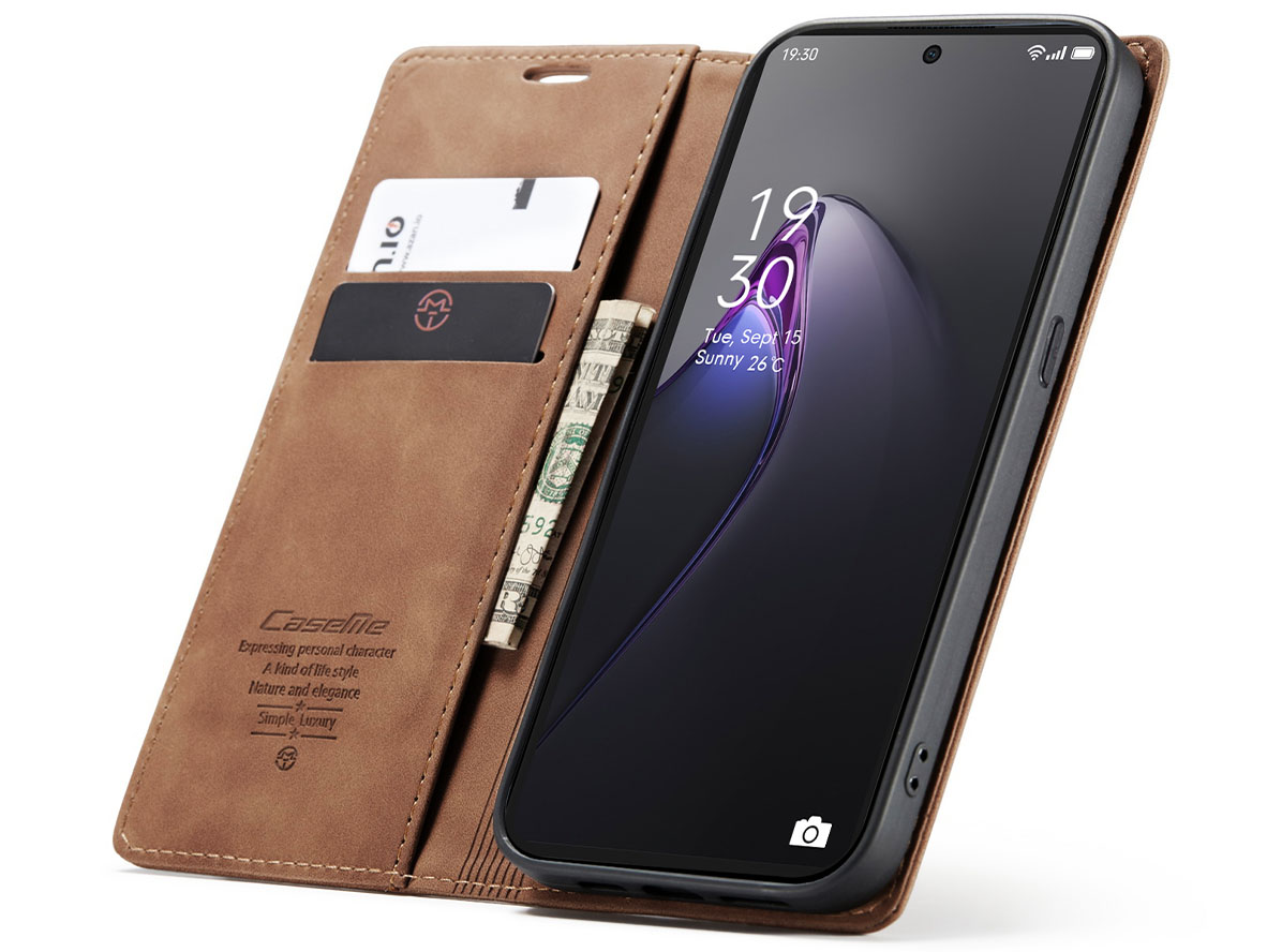 CaseMe Slim Synthetic Leather Wallet Case with Stand for OPPO Reno8 Pro - Tan