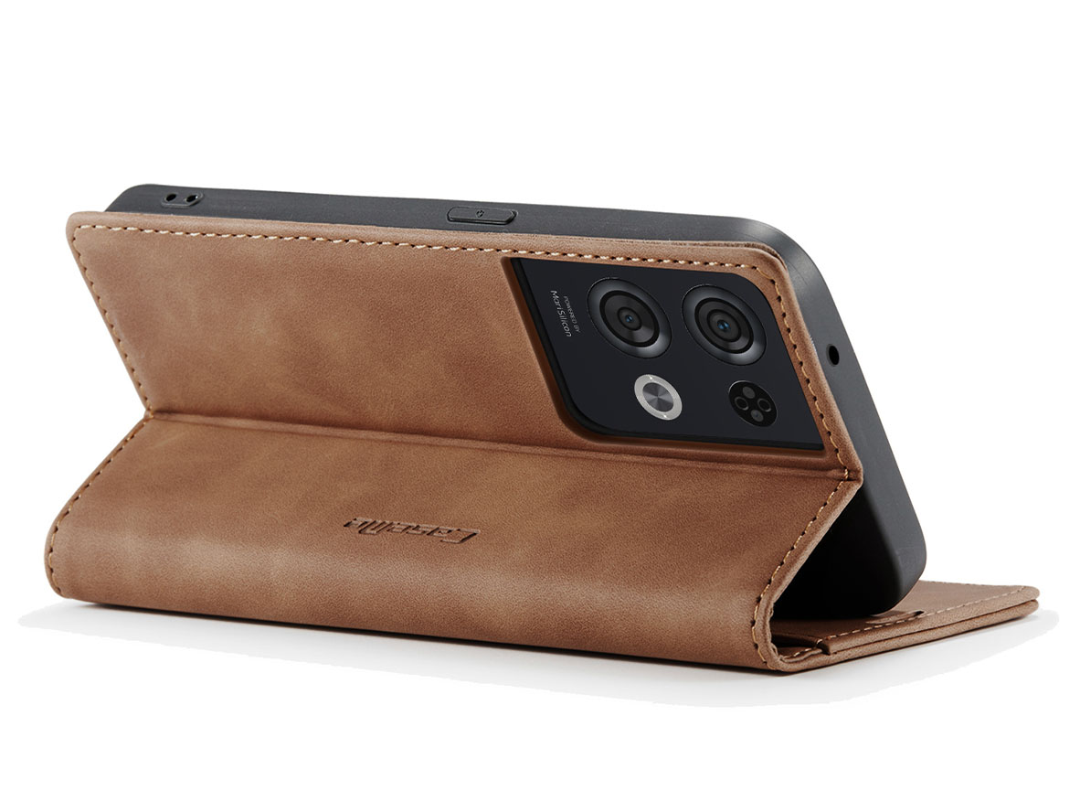 CaseMe Slim Synthetic Leather Wallet Case with Stand for OPPO Reno8 Pro - Tan