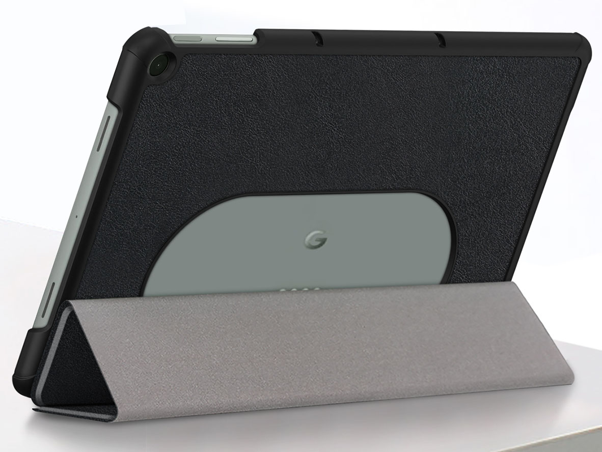 Premium Slim Synthetic Leather Flip Case with Stand for Google Pixel Tablet - Black Leather Flip Case