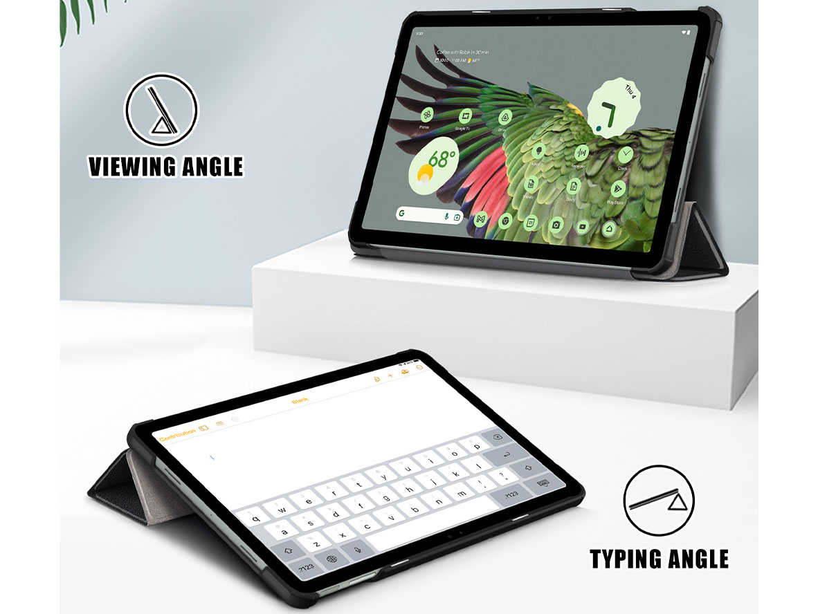 Premium Slim Synthetic Leather Flip Case with Stand for Google Pixel Tablet - Black