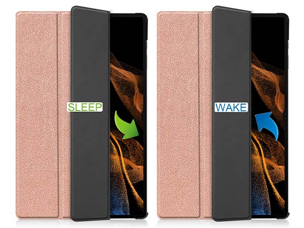 Slim Synthetic Leather Flip Case with Stand for Samsung Galaxy Tab S9 Ultra - Rose Gold