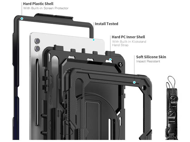 Rugged Impact Case with Strap for Samsung Galaxy Tab S9 Ultra - Classic Black