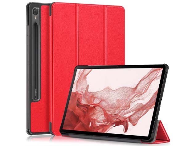 Slim Synthetic Leather Flip Case with Stand for Samsung Galaxy Tab S9 - Red Leather Flip Case