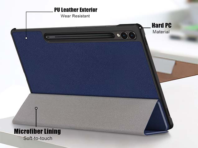 Slim Synthetic Leather Flip Case with Stand for Samsung Galaxy Tab S9+ - Midnight Blue