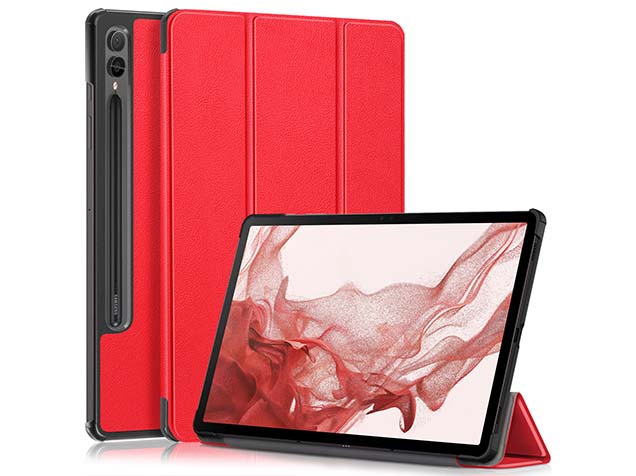 Slim Synthetic Leather Flip Case with Stand for Samsung Galaxy Tab S9+ - Red Leather Flip Case