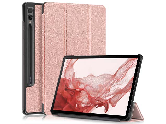 Slim Synthetic Leather Flip Case with Stand for Samsung Galaxy Tab S9+ - Rose Gold Leather Flip Case