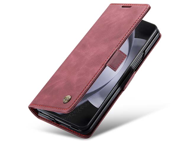 CaseMe Synthetic Leather Wallet Case with Stand for Galaxy Z Fold5 - Burgundy Leather Wallet Case