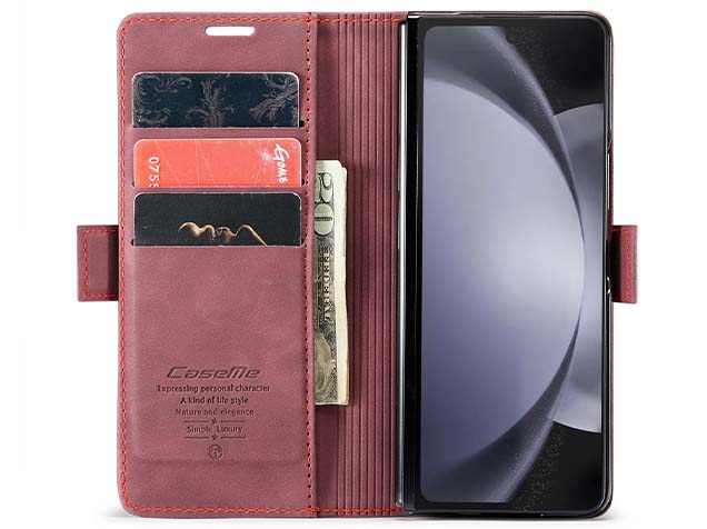 CaseMe Synthetic Leather Wallet Case with Stand for Galaxy Z Fold5 - Burgundy