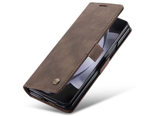 CaseMe Synthetic Leather Wallet Case with Stand for Galaxy Z Fold5 - Chocolate Leather Wallet Case