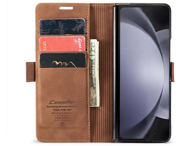 CaseMe Synthetic Leather Wallet Case with Stand for Galaxy Z Fold5 - Tan