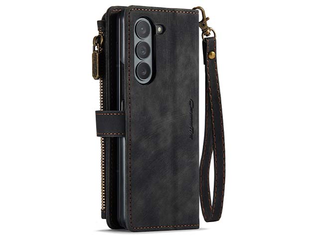 CaseMe Synthetic Leather Wallet Case with Zipper Pocket for Galaxy Z Fold5 - Charcoal