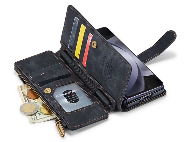 CaseMe Synthetic Leather Wallet Case with Zipper Pocket for Galaxy Z Fold5 - Charcoal