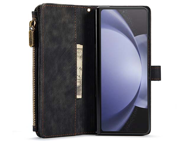 CaseMe Synthetic Leather Wallet Case with Zipper Pocket for Galaxy Z Fold5 - Charcoal