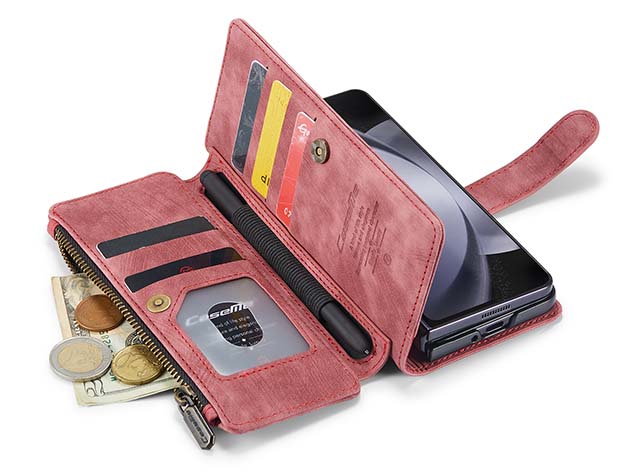 CaseMe Synthetic Leather Wallet Case with Zipper Pocket for Galaxy Z Fold5 - Blush