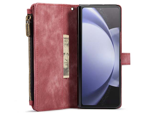 CaseMe Synthetic Leather Wallet Case with Zipper Pocket for Galaxy Z Fold5 - Blush