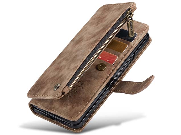 CaseMe Synthetic Leather Wallet Case with Zipper Pocket for Galaxy Z Fold5 - Desert Taupe Leather Wallet Case