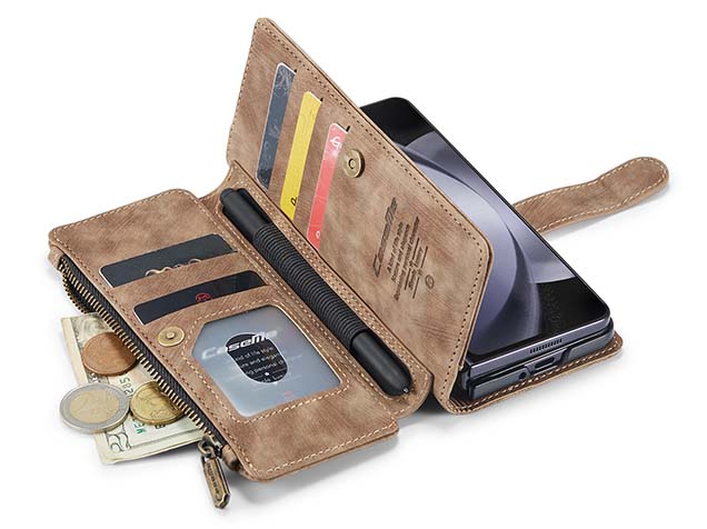 CaseMe Synthetic Leather Wallet Case with Zipper Pocket for Galaxy Z Fold5 - Desert Taupe