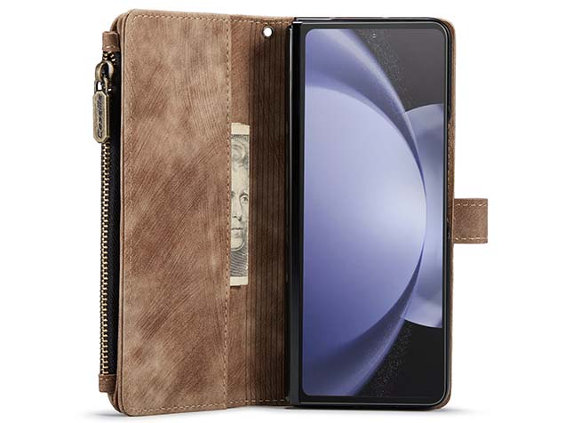 CaseMe Synthetic Leather Wallet Case with Zipper Pocket for Galaxy Z Fold5 - Desert Taupe