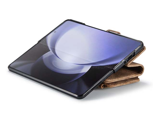 CaseMe Synthetic Leather Wallet Case with Zipper Pocket for Galaxy Z Fold5 - Desert Taupe
