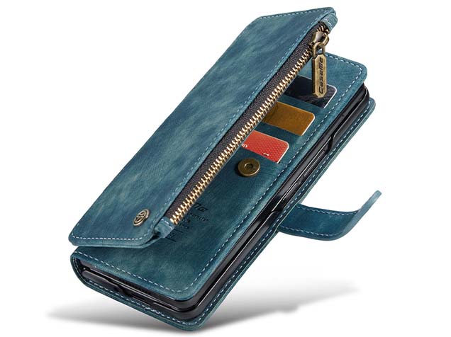 CaseMe Synthetic Leather Wallet Case with Zipper Pocket for Galaxy Z Fold5 - Teal Leather Wallet Case