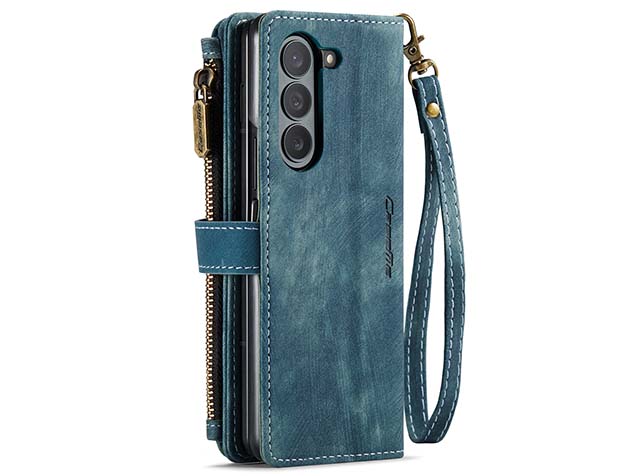 CaseMe Synthetic Leather Wallet Case with Zipper Pocket for Galaxy Z Fold5 - Teal