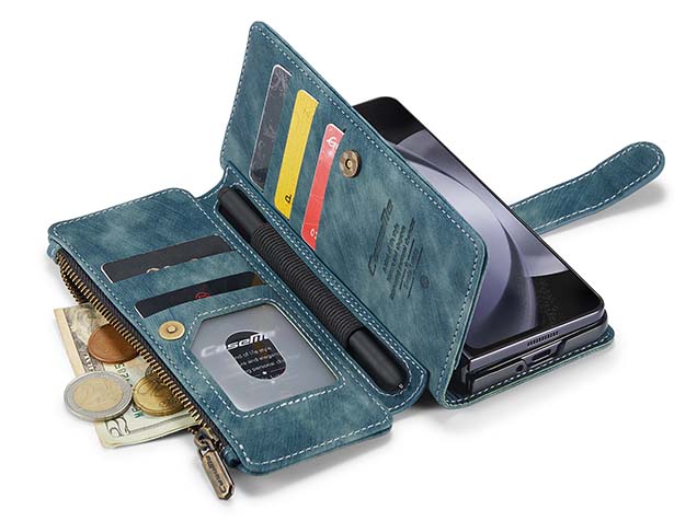 CaseMe Synthetic Leather Wallet Case with Zipper Pocket for Galaxy Z Fold5 - Teal