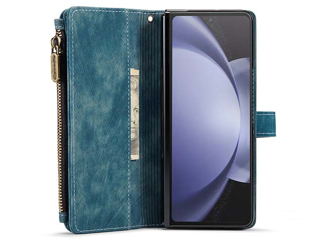 CaseMe Synthetic Leather Wallet Case with Zipper Pocket for Galaxy Z Fold5 - Teal
