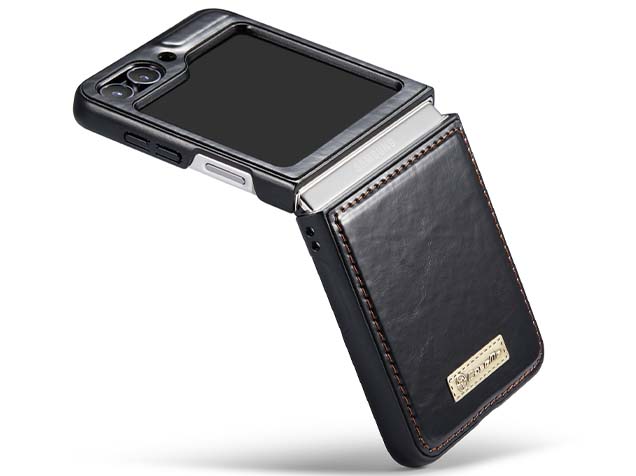 CaseMe Slim Synthetic Leather Case for Samsung Galaxy Z Flip5 - Black Leather Wallet Case