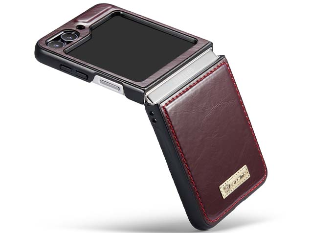 CaseMe Slim Synthetic Leather Case for Samsung Galaxy Z Flip5 - Burgundy Leather Wallet Case