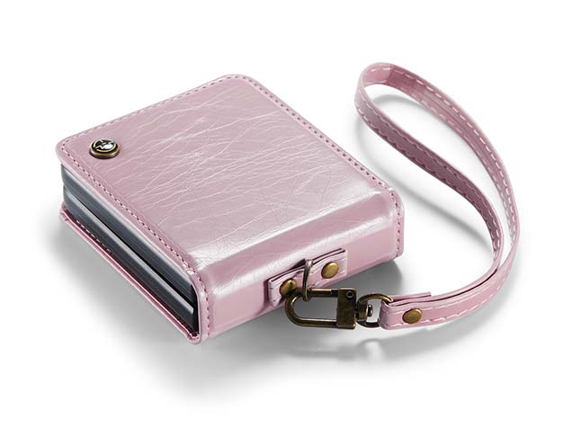 CaseMe Flip Case with Accessories for Samsung Galaxy Z Flip5 - Light Pink Leather Wallet Case