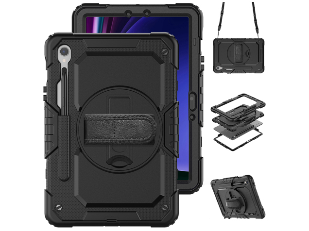 Rugged Impact Case with Strap for Samsung Galaxy Tab S9 - Classic Black