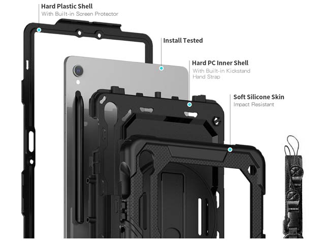 Rugged Impact Case with Strap for Samsung Galaxy Tab S9 - Classic Black