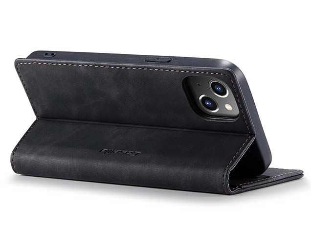 CaseMe Slim Synthetic Leather Wallet Case with Stand for iPhone 15 - Charcoal