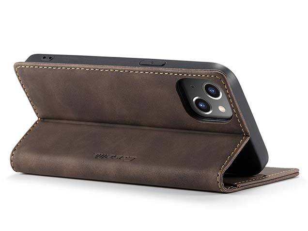 CaseMe Slim Synthetic Leather Wallet Case with Stand for iPhone 15 - Chocolate