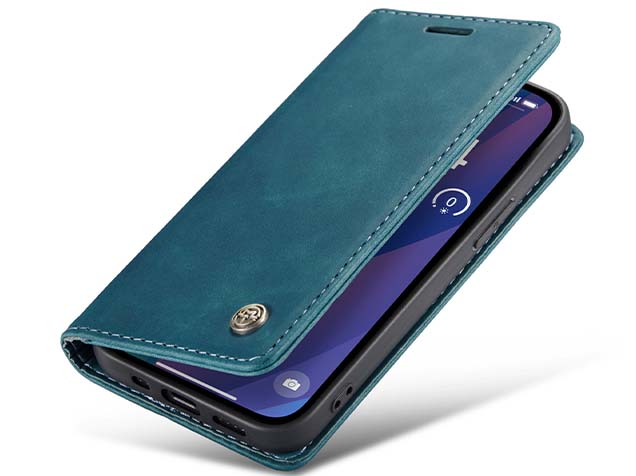 CaseMe Slim Synthetic Leather Wallet Case with Stand for iPhone 15 - Teal Leather Wallet Case