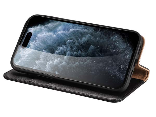 Premium Leather Wallet Case for Apple iPhone 15 - Black