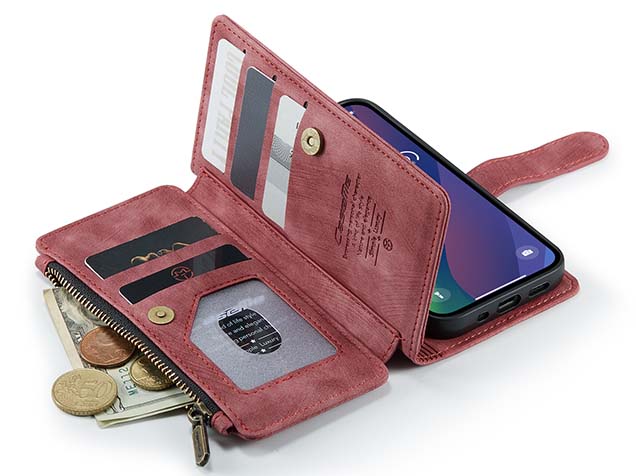 CaseMe Synthetic Leather Wallet Case with Zipper Pocket for iPhone 15 - Blush
