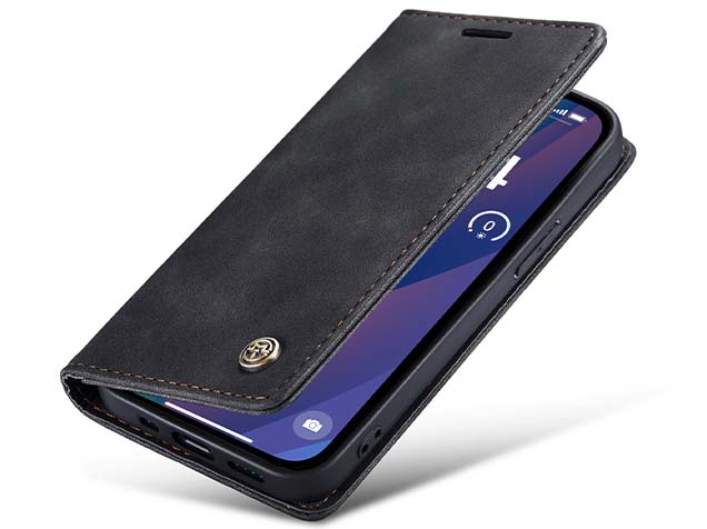 CaseMe Slim Synthetic Leather Wallet Case with Stand for iPhone 15 Plus - Charcoal Leather Wallet Case
