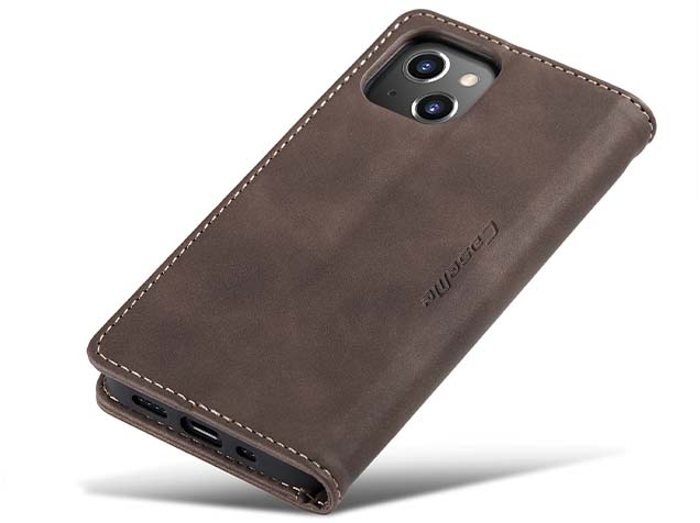CaseMe Slim Synthetic Leather Wallet Case with Stand for iPhone 15 Plus - Chocolate