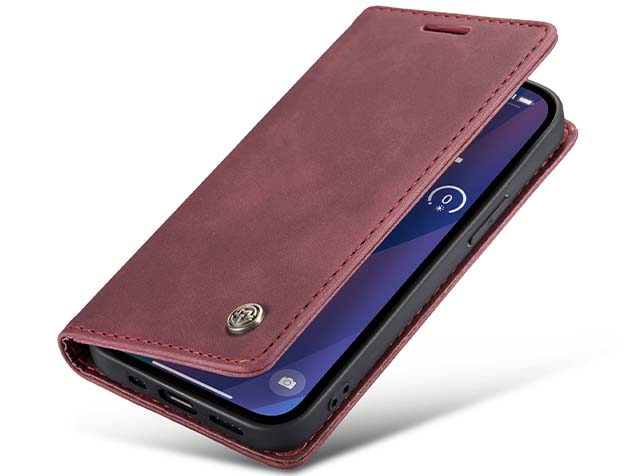 CaseMe Slim Synthetic Leather Wallet Case with Stand for iPhone 15 Plus - Burgundy Leather Wallet Case