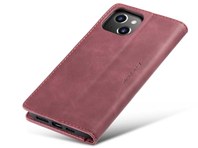 CaseMe Slim Synthetic Leather Wallet Case with Stand for iPhone 15 Plus - Burgundy