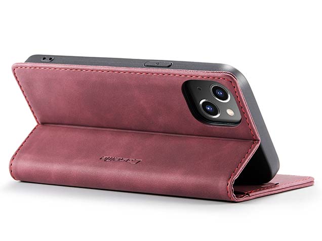 CaseMe Slim Synthetic Leather Wallet Case with Stand for iPhone 15 Plus - Burgundy