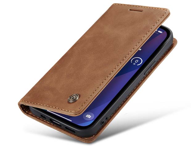 CaseMe Slim Synthetic Leather Wallet Case with Stand for iPhone 15 Plus - Tan Leather Wallet Case
