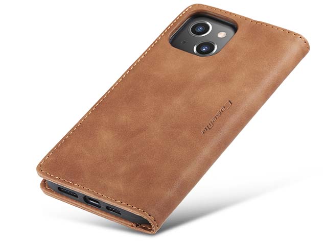 CaseMe Slim Synthetic Leather Wallet Case with Stand for iPhone 15 Plus - Tan