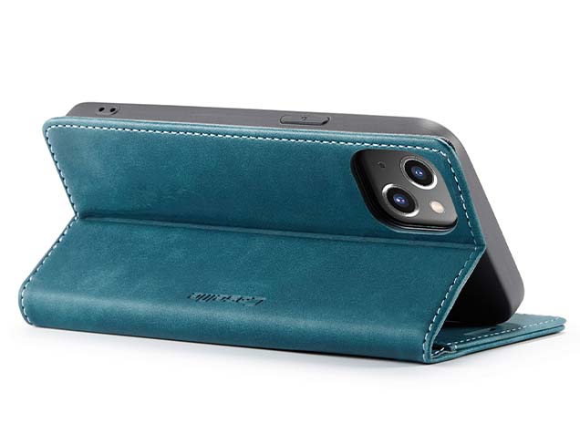 CaseMe Slim Synthetic Leather Wallet Case with Stand for iPhone 15 Plus - Teal