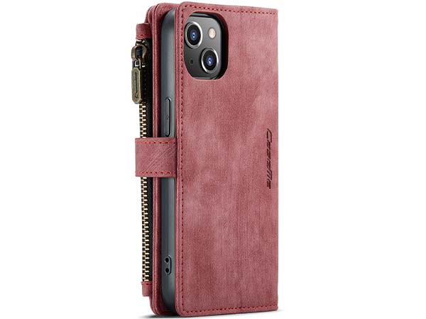 CaseMe Synthetic Leather Wallet Case with Zipper Pocket for iPhone 15 Plus - Blush