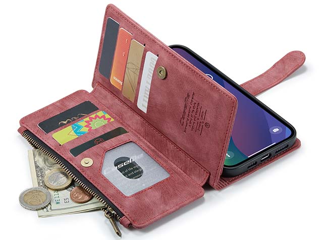 CaseMe Synthetic Leather Wallet Case with Zipper Pocket for iPhone 15 Plus - Blush