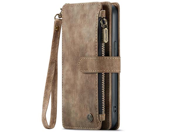 CaseMe Synthetic Leather Wallet Case with Zipper Pocket for iPhone 15 Plus - Desert Taupe
