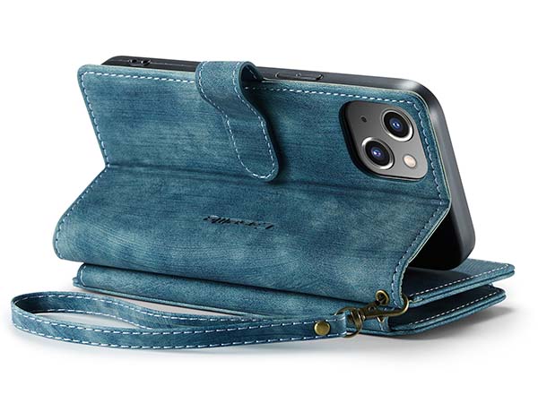 CaseMe Synthetic Leather Wallet Case with Zipper Pocket for iPhone 15 Plus - Teal Leather Wallet Case