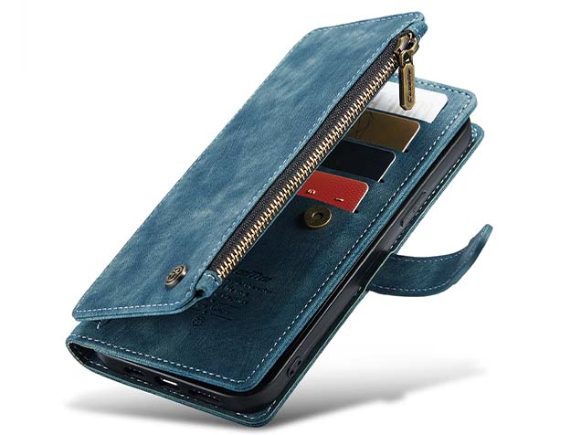 CaseMe Synthetic Leather Wallet Case with Zipper Pocket for iPhone 15 Plus - Teal
